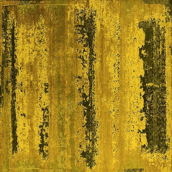 Ahgly Company Indoor Square Oriental Yellow Industrial Area Rugs, 3' Square
