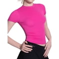 thumbnail image 2 of Women'S Crew Neck Short Sleeve Tops Slim Fit T Shirts Basic Tee Crop Tops Workout Y2k Clothes Rose Red M, 2 of 9