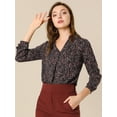 thumbnail image 3 of INSPIRE CHIC Blusa elegante de manga larga con bolsillo de imitación floral con cuello en V para mujer Negro M, 3 of 6