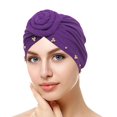 thumbnail image 3 of CUIYUAN Knotted Headwraps for Women Chemo Headwear Turban Soft Cancer Head Scarf Hats Beanie Elastic Hair Wraps Beanie Soft Sleep Caps Turban Hat for Women Head Wraps Purple, 3 of 5