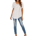 thumbnail image 7 of QAFOPEH Women Round Neck Short Sleeve Ruching High Low Hem Dots Printed Top, 7 of 7
