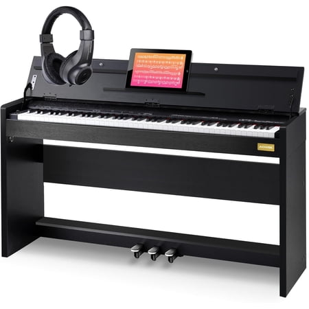 AODSK 88 Key Weighted Action Digital Piano,Grade Hammer Action Keyboard with Furniture Stand and Triple Pedals for Beginner Kids/Adults,Classic Household,Piano Lessons, UPB-85 (Comes with headphones)