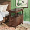 thumbnail image 4 of Cherry Finish Wood End Table with 2 Drawers, Mid-Century Wooden Slim Side Table Nightstands with Storage Shelf, Accent Table for Living Room, Easy to Assemble, 4 of 6