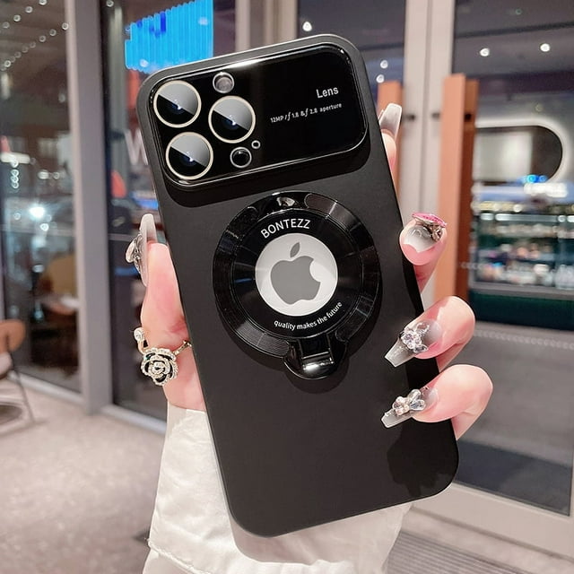 Luxury PC Bracket Magnetic Phone Case For IPhone 14 Pro 13 11 12 Pro Max 15 Plus Logo Hole Magnetic Stand Holder Camera Protector Cover