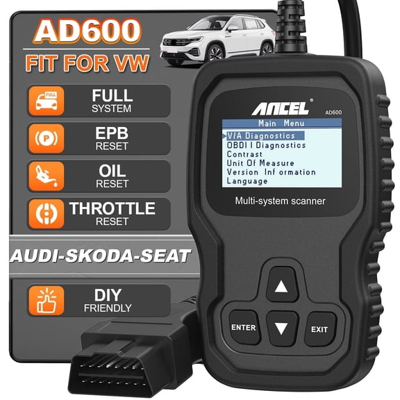 ANCEL AD600 OBD2 Scanner Diagnostic Tool Fits for Volkswagen VW Audi Skoda SEAT, Check Engine SAS ABS SRS Code Reader with EPB/Oil/Throttle Reset, Lifetime Free Update