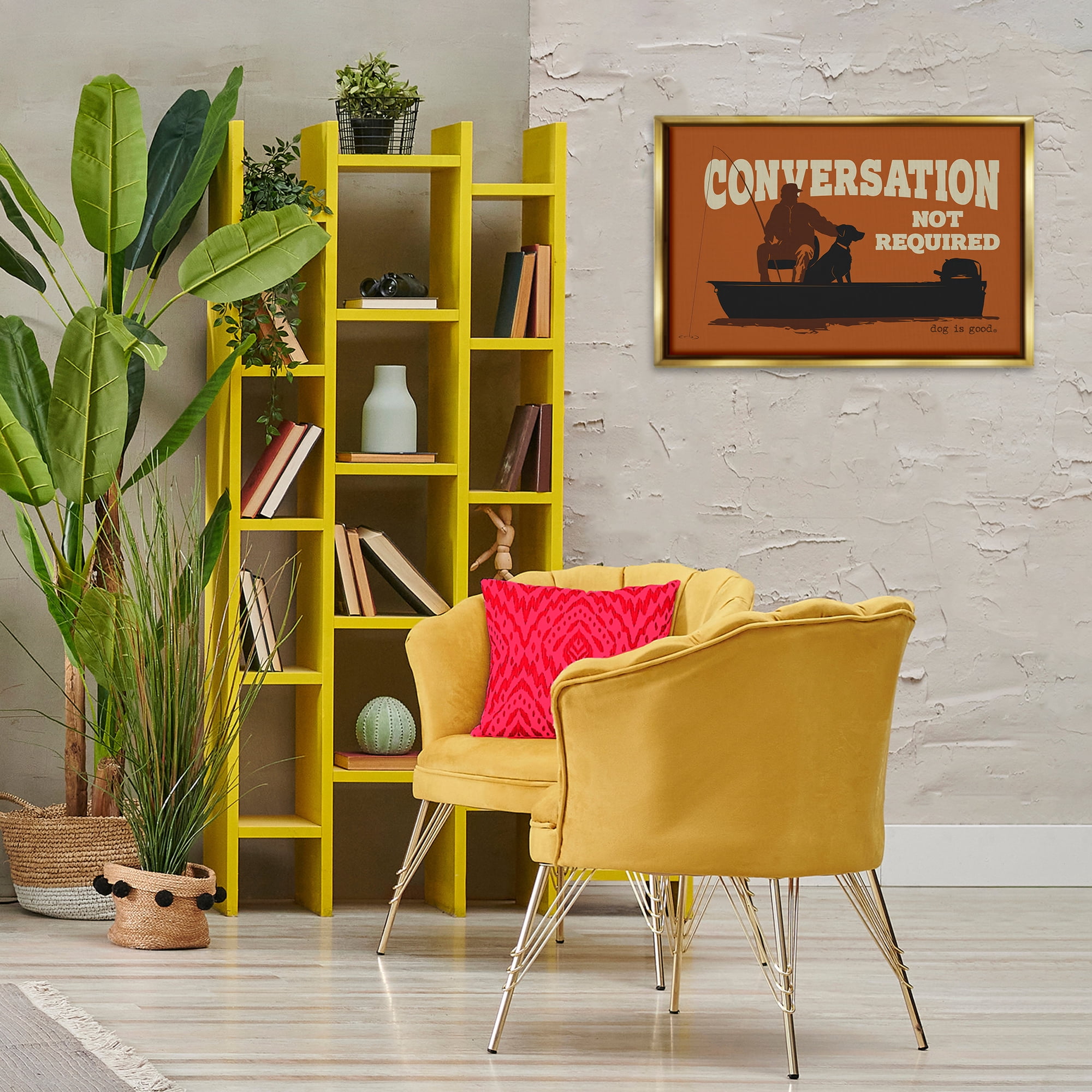 Stupell Industries Conversation Not Required Dog People Painting Gold Floater Framed Canvas Art Print Wall Art, 25 x 17