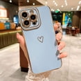 thumbnail image 4 of Compatible with iPhone 14 Pro Max Case Cute, Luxury Plating Heart Phone Case, Electroplated Edge Bumper Case for Women Girls Soft TPU Shockproof Camera Protective Back Cover - Light Blue, 4 of 9