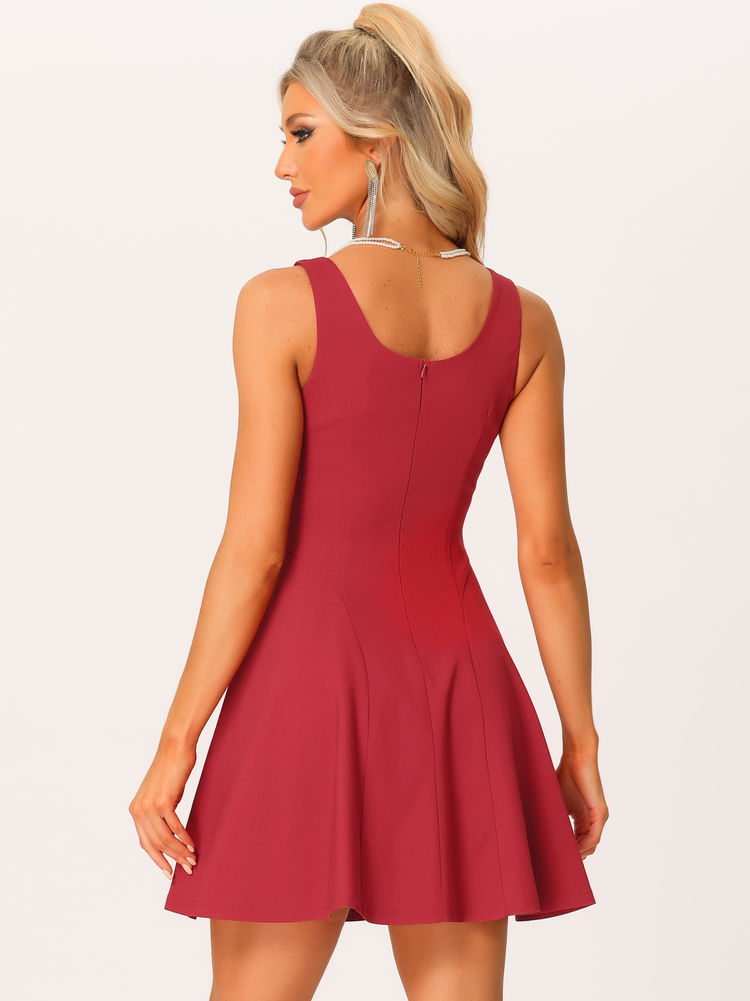 Unique Bargains Women's Sleeveless Sweetheart Neck Fit and Flared Swing Cocktail Dress XS Wine Red