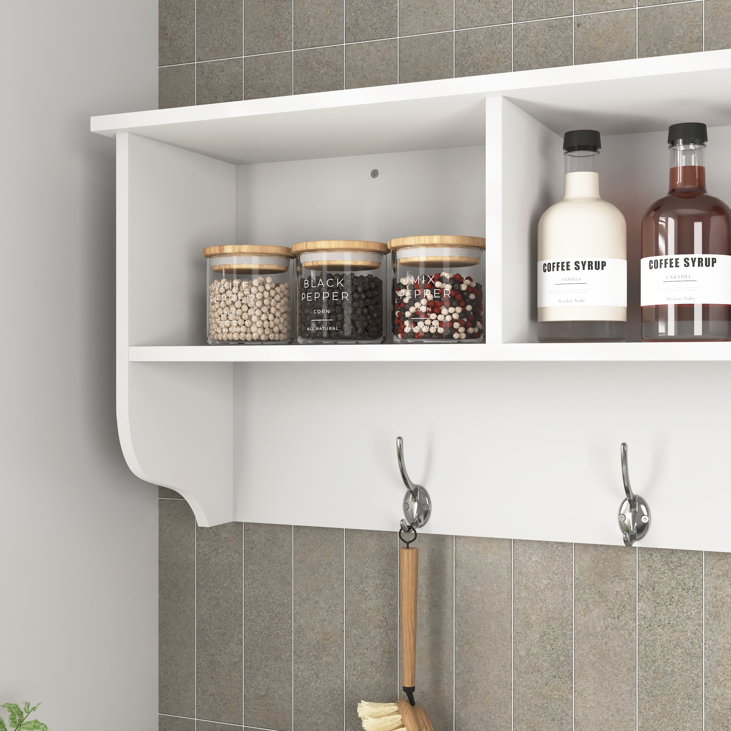Wall Mounted Entryway Cabinet 38.58x7.87x13.78 Inch MDF with 4 Hooks Storage Shelf for Hallway Living Room