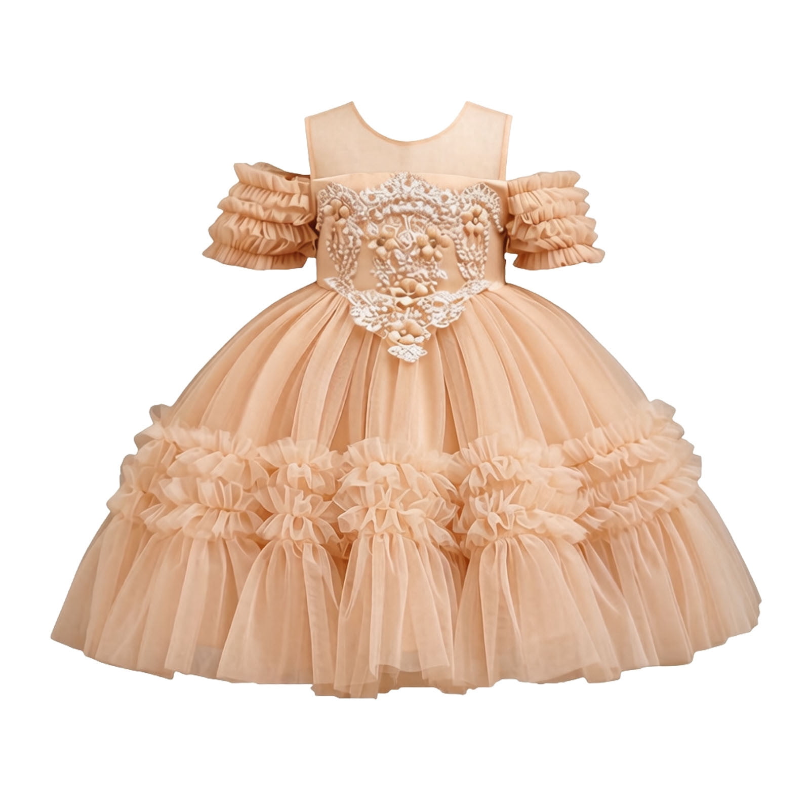 ATOGUTA Dresses for Girlss Tulle Dress Tutu Birthday Princess Dresses Formal Photoshoot Outfit Summer Clothes Size 3T-12, Beige