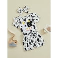 thumbnail image 3 of FEORJGP Infant Baby Short Sleeve Romper Cow Embroidery Bodysuit Round Neck Jumpsuit with Belted Shorts and Bow Headband Newborn Boys Girls Loose Casual Cute Outfit for Spring Summer, 3 of 9