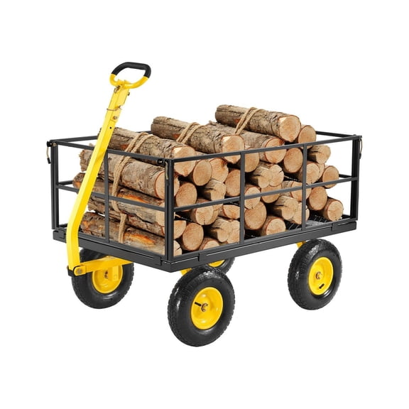 Garden Cart 1400 Lbs, Heavy Duty Steel Utility Wagon, 2-in-1 Yard Trailer with All Terrain Tires & Rotating Handle