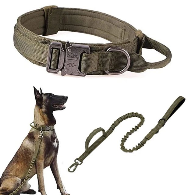 Military Tactical Dog Collar Leash Set Durable Pet Collar Retractable Leash Medium Large Dog German Shepherd Training Accessorie ShopWise Round