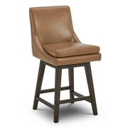 CHITA 360° Swivel Upholstered Faux Leather Barstool, 26" Seat Height, Saddle Brown