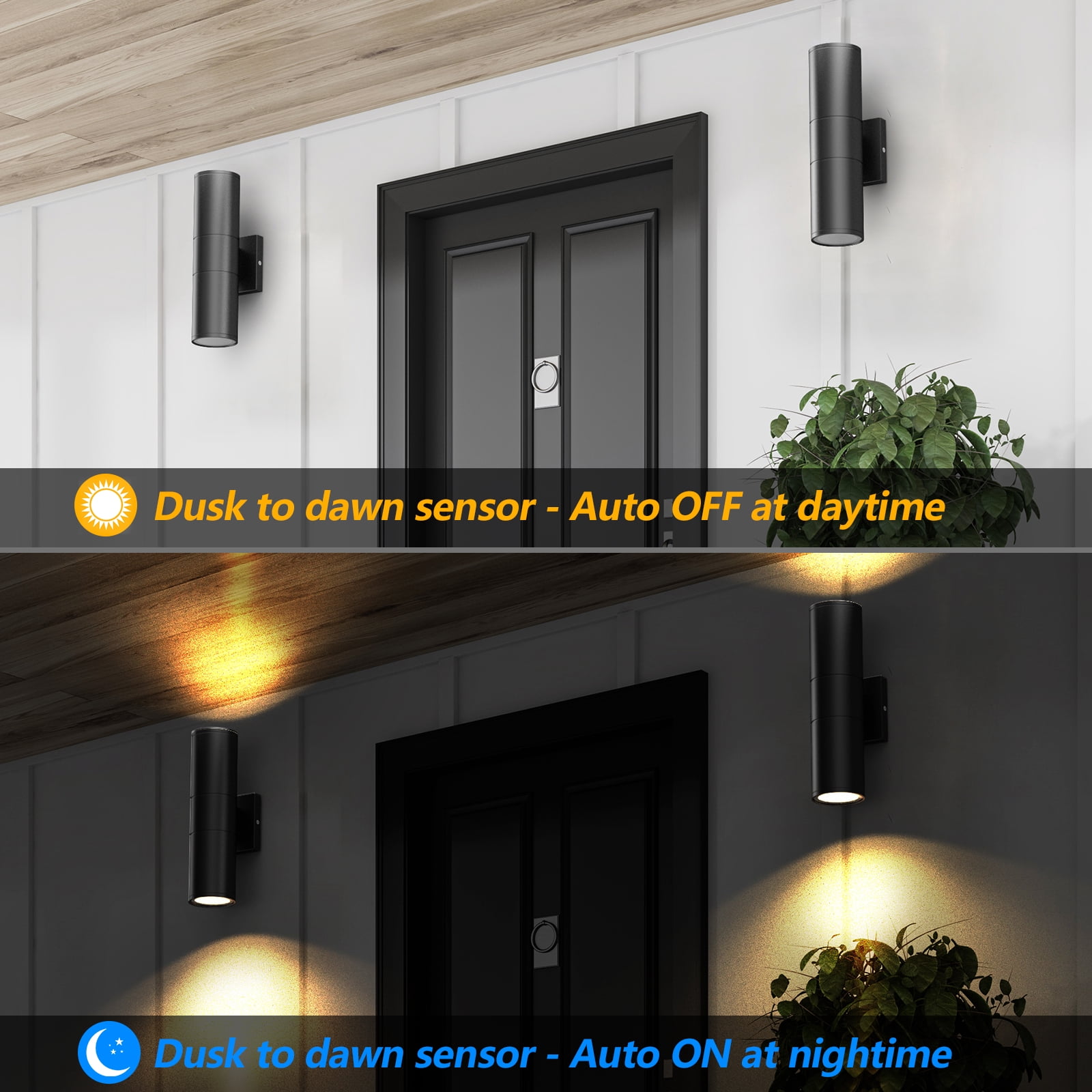 GEYANG Dusk to Dawn Outdoor Wall Lights , Integrated LED Cylinder Up Down 12W 2700K Modern Aluminum Light, Waterproof Exterior Light for Porch Patio Door