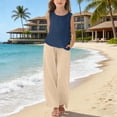 thumbnail image 2 of XXWXYD Girls Linen Pants Set Two Piece Summer Casual Beach Vacation Outfits Sleeveless Tank Top Wide Leg Business Clothes Toddler Girl Vacation Outfits, 2 of 5