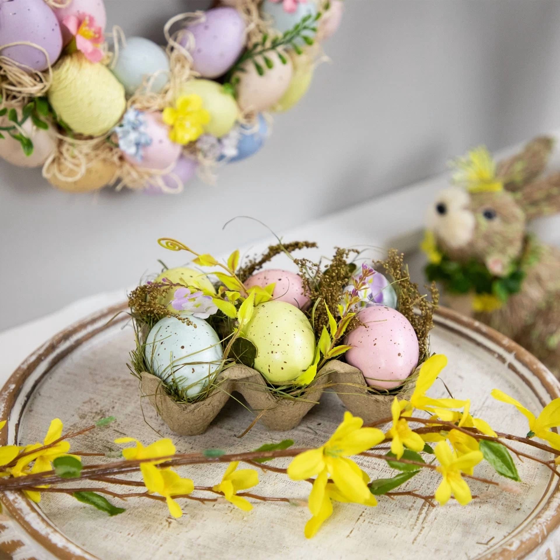 CRESTIN- Northlight Speckled Easter Eggs With Carton Decoration - 6" - Set Of 6