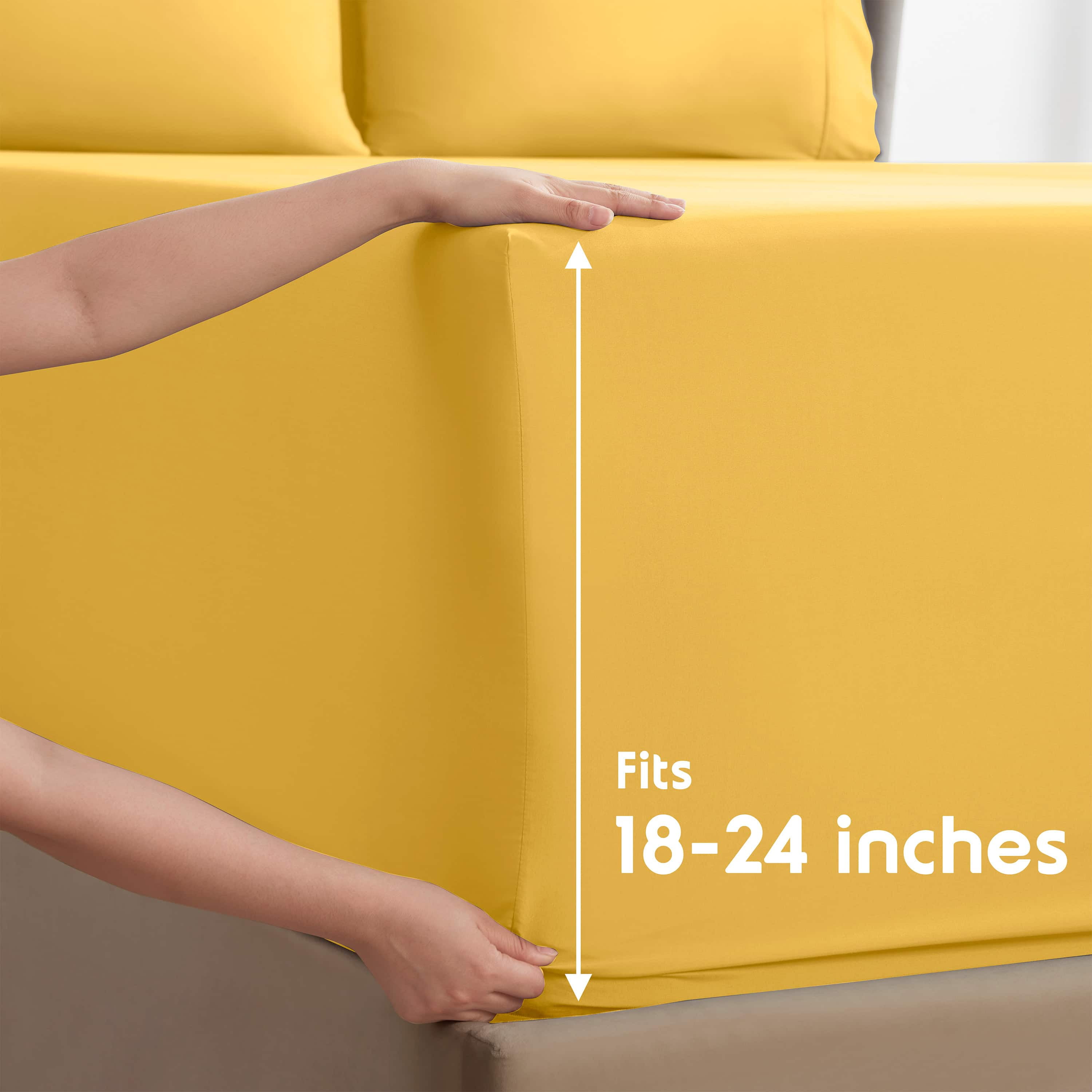 LammaLoe Extra Deep Pocket Twin Sheets set, Fits 18"-24" Mattress, 4 Piece Soft Microfiber Bed Sheet Sets, Yellow