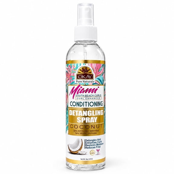 OKAY Miami South Beach Curls Conditioning & Detangling Spray, Curl Enhancer Leave-In Spray for Curly, Coily & Wavy Hair, 8 oz