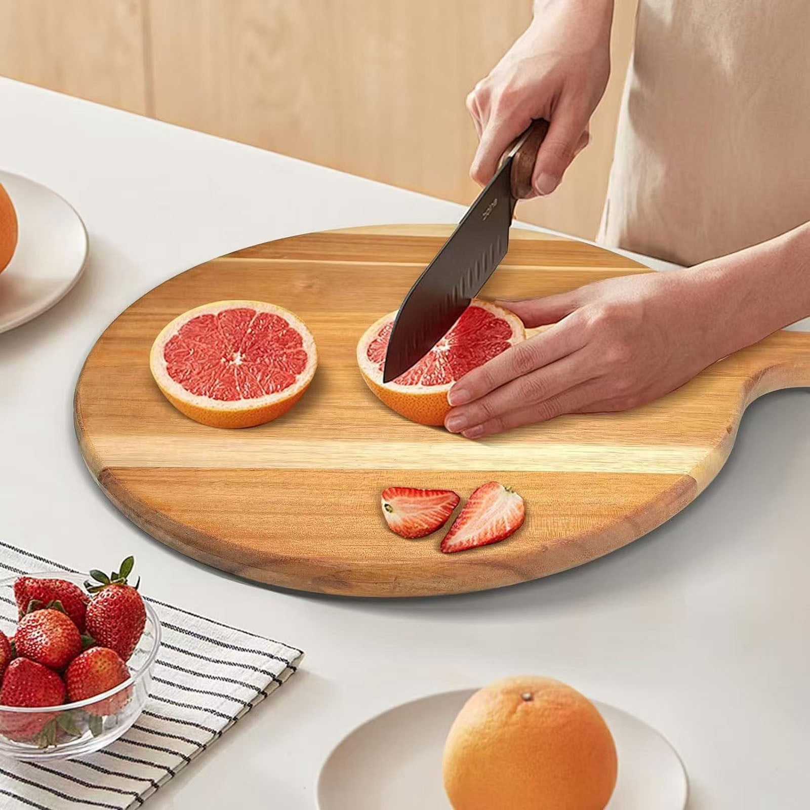 Ynsdnzl Wood Deviled Egg Platter With 24 Holes, Reversible Round Egg Tray And Charcuterie Board, Food-Safe Wooden Serving Tray For Easter, Thanksgiving & Entertaining, Kitchen Countertop