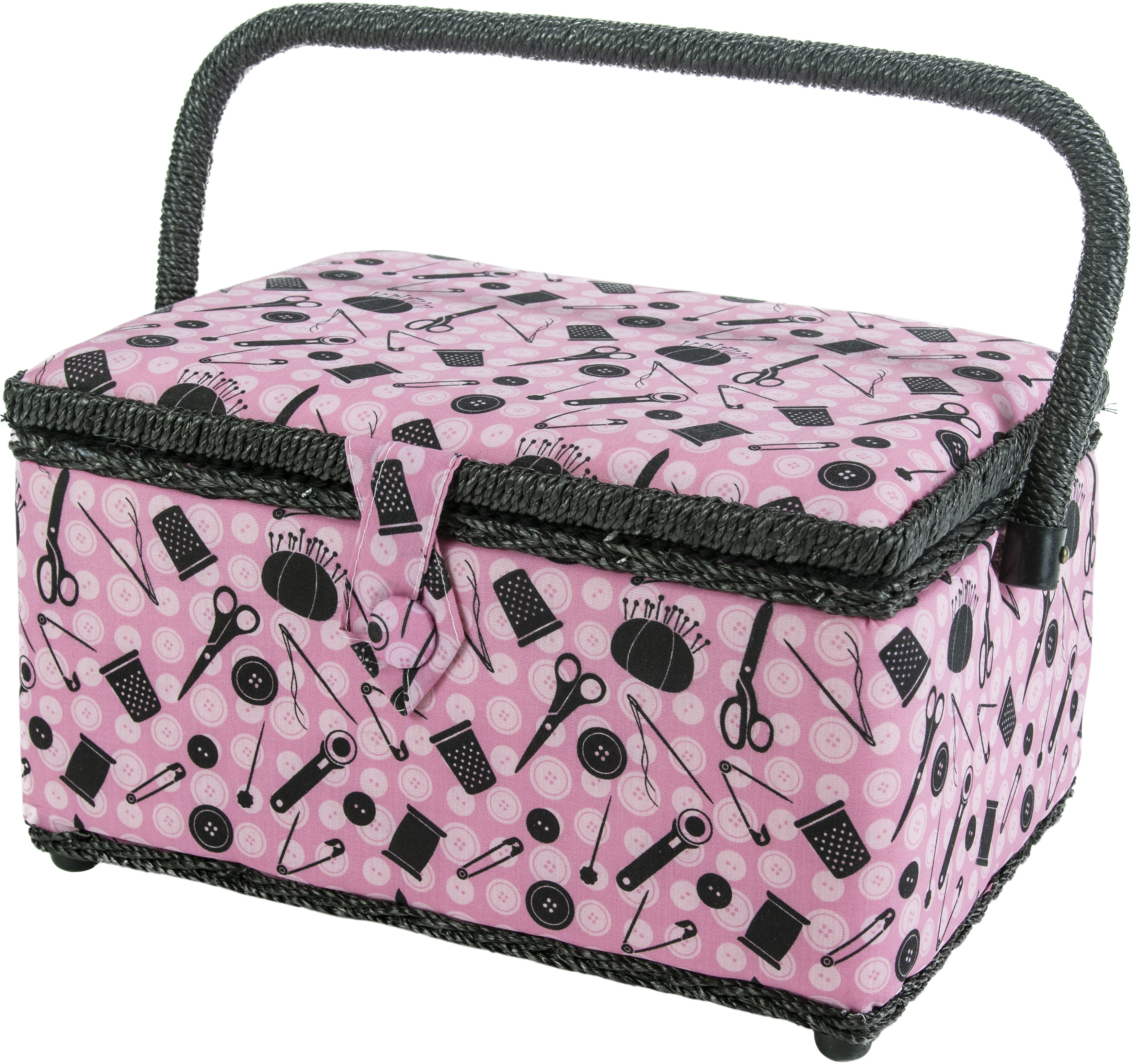SINGER Sewing Basket in Pink Notions Print with 126 Piece Sewing Kit with Basic Notions