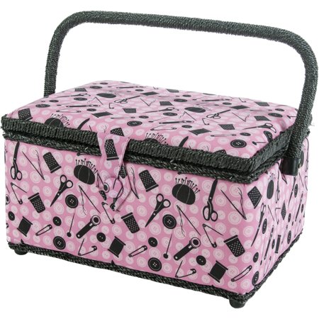 UPC: 0075691072766 | SINGER Large Sewing Basket  Includes Essential Sewing Accessories and Notions  Black & Pink Print – 126 Pieces  Sewing Kit Storage and Organizer