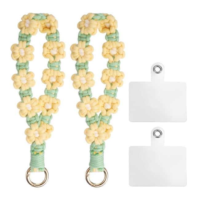 Uxcell 2 Pcs Correa para Teléfono con Pestañas de Sujeción, Pulsera Lanyard Hecha a Mano para Mujeres y Niñas, Crema