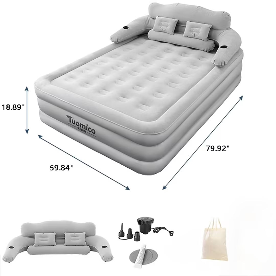 AJONALAA 18in Air Mattress, Queen Airbed with Headboard, Inflatable Mattress Camping