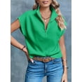 thumbnail image 3 of Womens Short Sleeve Cropped Knit Tops Half Zip Cap Sleeve Lightweight Oversized Sweater Vest, 3 of 5
