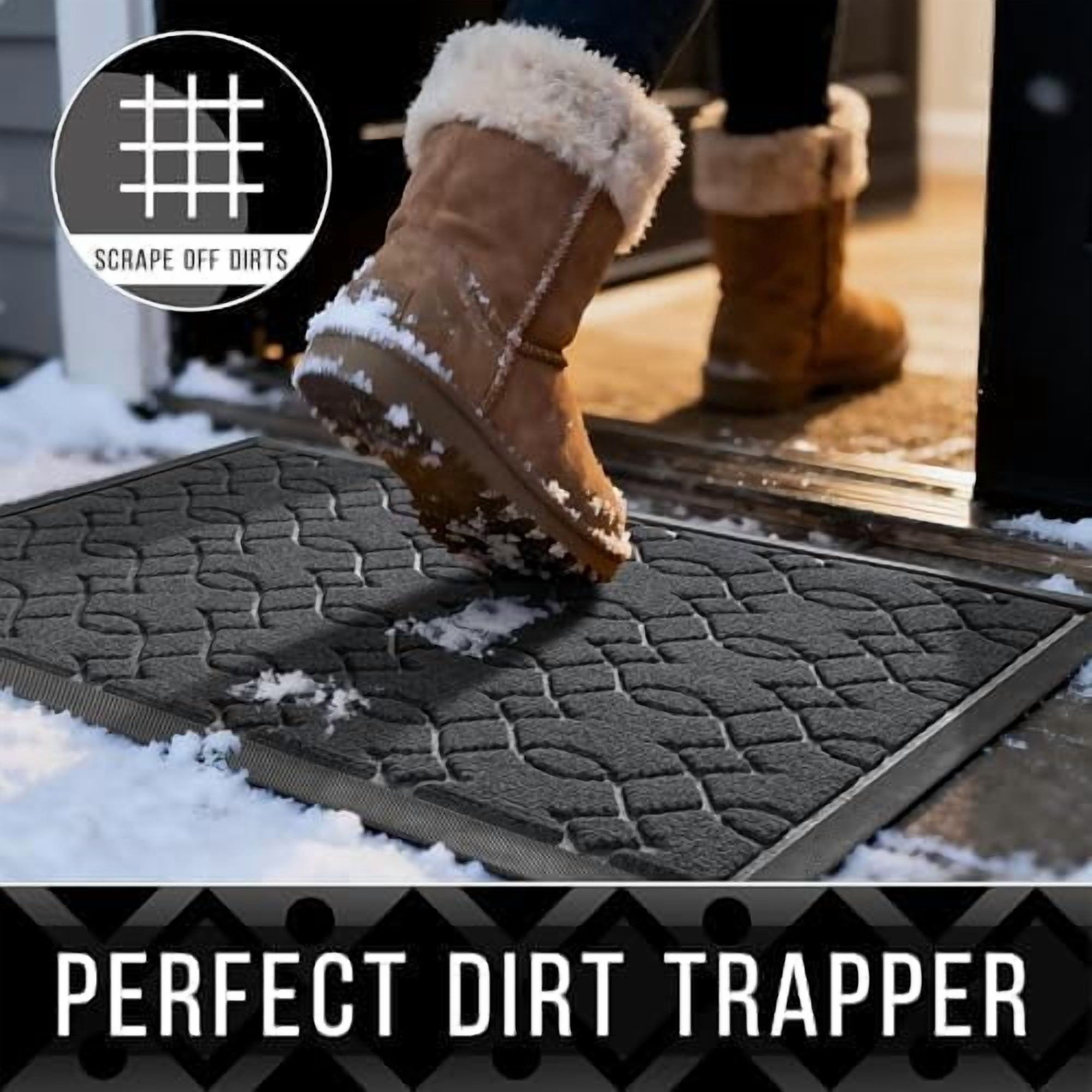 Large Door Mat 47x24, All-Season Waterproof Doormat Outdoor Entrance, Heavy Duty Non-Slip Outside Door Mat for Garage Patio Proch Entryway Indoor, Easy Clean, Black Gray