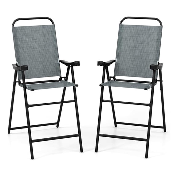 2 Pieces Patio Folding Bar Chairs, High Top Patio Bar Chair with Metal Frame & Footrest, Outdoor Counter Height Chairs for Balcony, Garden & Poolside (1, Blue)