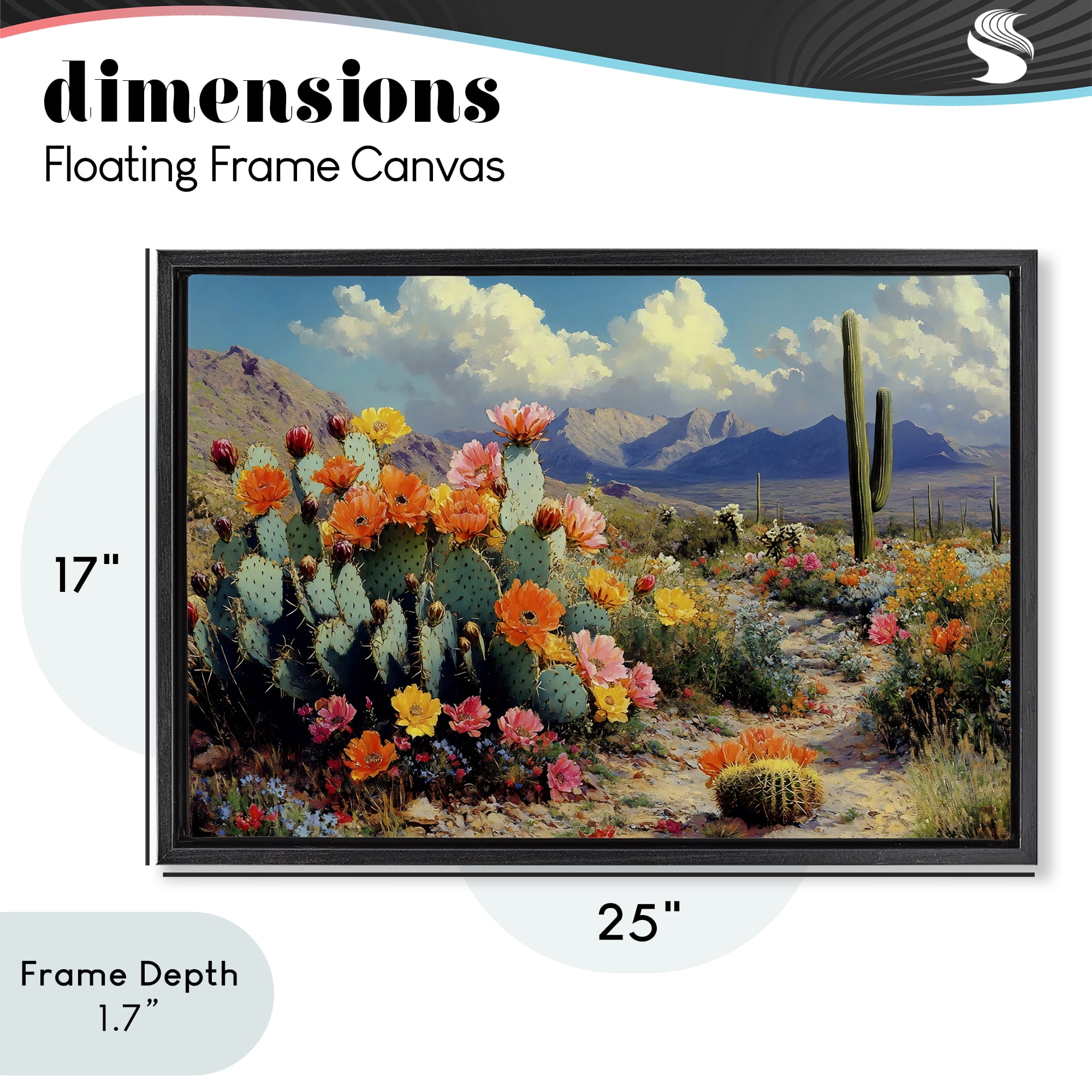 Stupell Industries Vibrant Cacti in Desert Black Framed Floater Canvas Wall Art, design by Franklyn Gregory