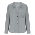 thumbnail image 4 of Linen Button Down Shirt Women Summer Fall Long Sleeve Gauze Tops Fashion Dressy Casual Work Blouse with Pocket, S-2XL, 4 of 5