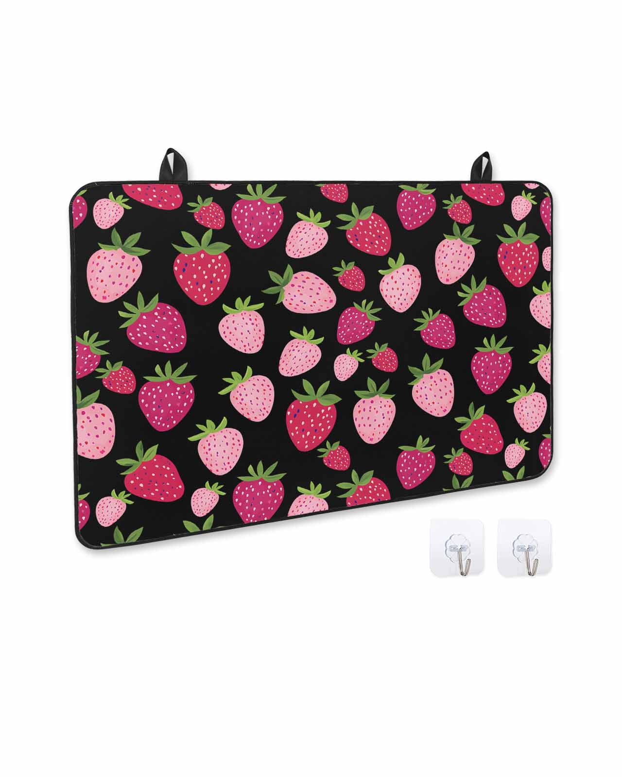 nqOlkjepod Large Induction Cooktop Protector Mat 24"x21", Red Pink Strawberry Stove Top Covers for Electric Stove, Black Lovely Summer Spring Fruit Stove Burner Cover Mats, Glass Top Stove Cover