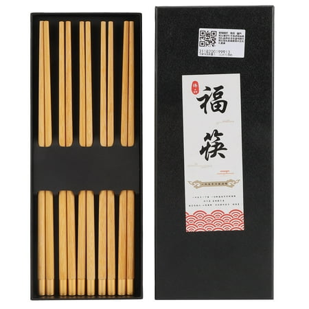 

5 Pairs Chinese Style Natural Reusable Wooden Chopsticks Set Safe Handcrafted Tableware Gift for Family Friends[Rosewood ]