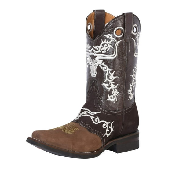 Men's Genuine Leather Embroidered Western Rodeo Cowboy Boots 'El General' Choco 34311