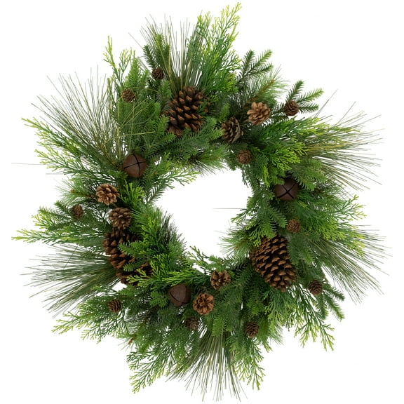 Real Touch™️ Pinecones and Jingle Bells Artificial Christmas Wreath - 26" - Unlit