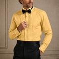 thumbnail image 2 of IROINNID Men Pleated Front Turndown Collar Button Front Long Sleeve Tuxedo Dress Shirt with Matching Bow Tie formal Wedding Banquet Ceremony Top(Yellow,S), 2 of 7