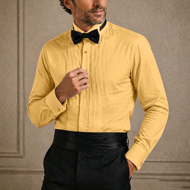 mens yellow french cuff dress shirt Yellow chest full ruffle slim fit dress shirt with French cuffs Connaisseur Paris