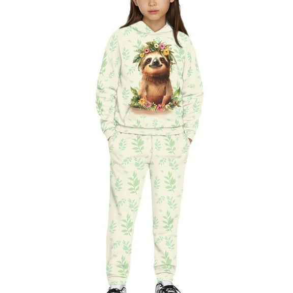 DISNIMO Sloth Flower Hoodie and Pants Set for Girls Pullover Hoodies Size 4-5 Girls Hoodies Set for Boys Hoodie with Pockets for Girls Crew Neck Hoodie Fall Hoodie Sweatshirt for Girls Loose Fit