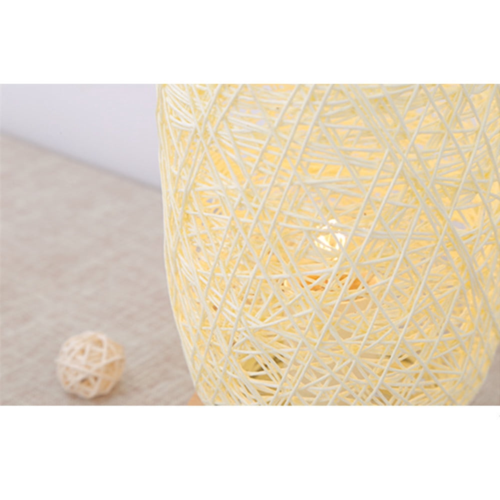 RoamHome USB Rechargeable Wood Rattan Table Lamp, LED Desk Light with Wood Base, Portable Room Decor for Home Office Bedroom Nightstand