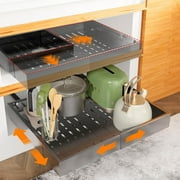 Pull Out Cabinet Organizer Expandable Width(12"-18") and Depth(14"-24") No Drill Need Slide Out Drawers With 3 Rails, Heavy Duty Roll Out Shelf Storage for Kitchen, Bathroom Organization (Black)