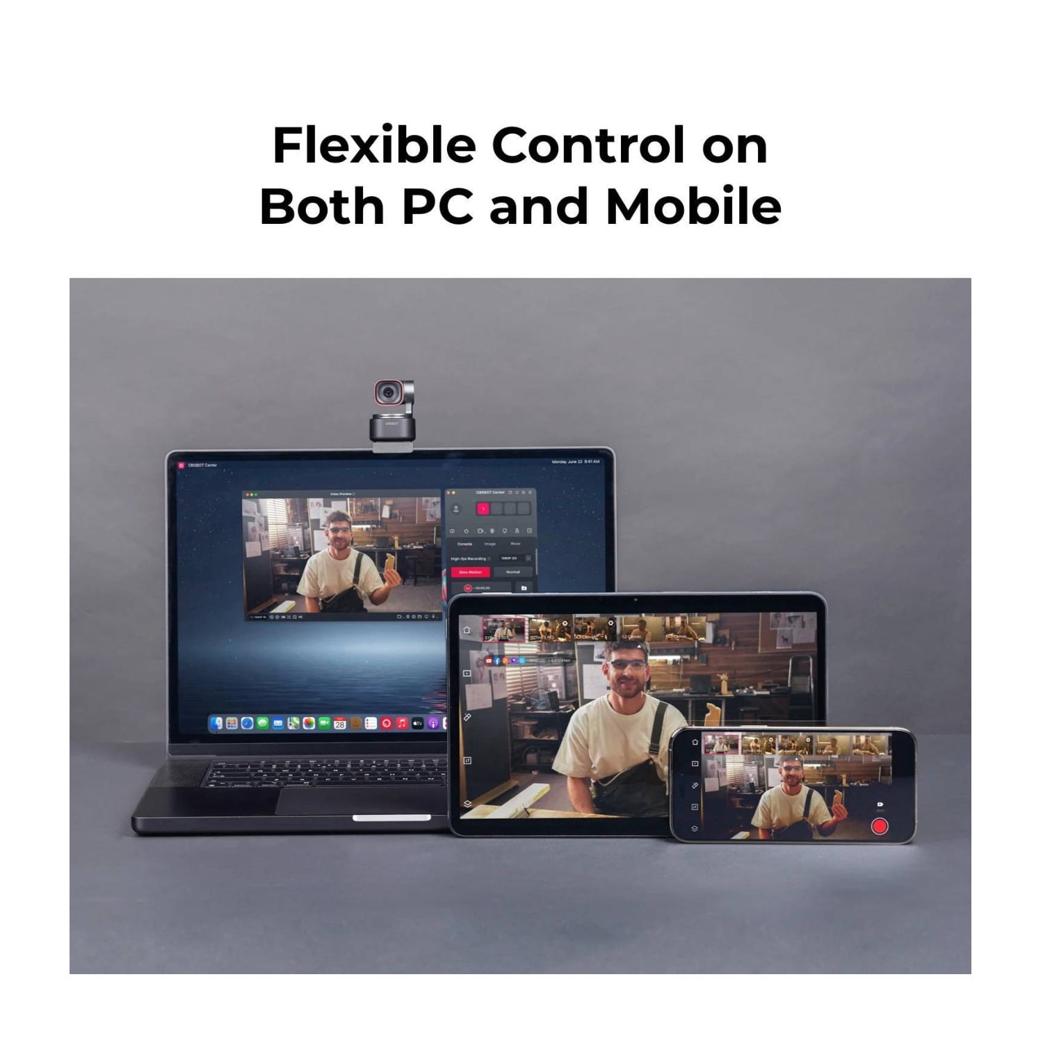 OBSBOT Tiny 3 AI-Powered Spatial Audio 4K PTZ Webcam with Gesture & Voice Control, Stream Deck and Switch 2 Compatible