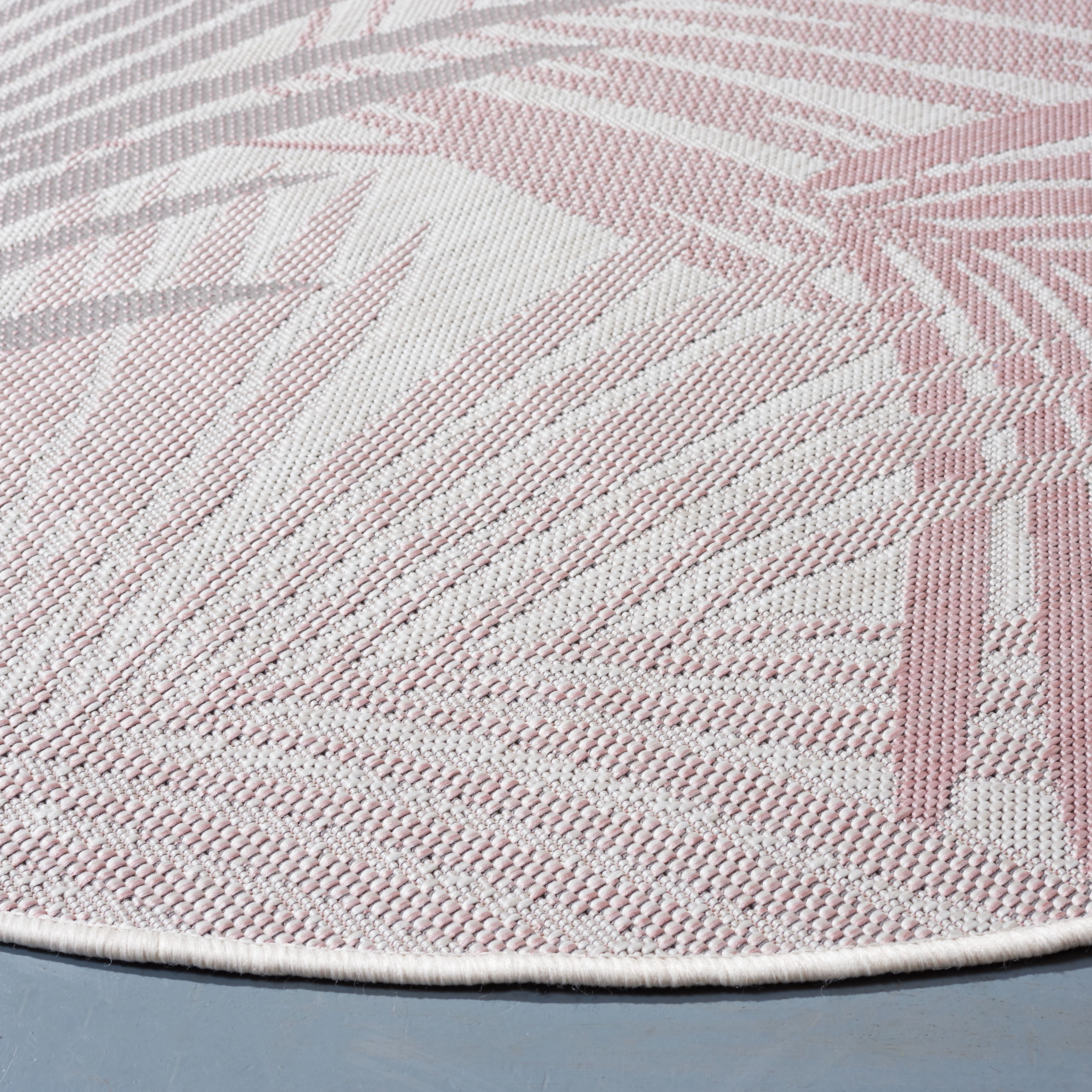 SAFAVIEH Courtyard Jenae Botanical Indoor/Outdoor Area Rug, Ivory/Pink, 6'7" x 6'7" Round