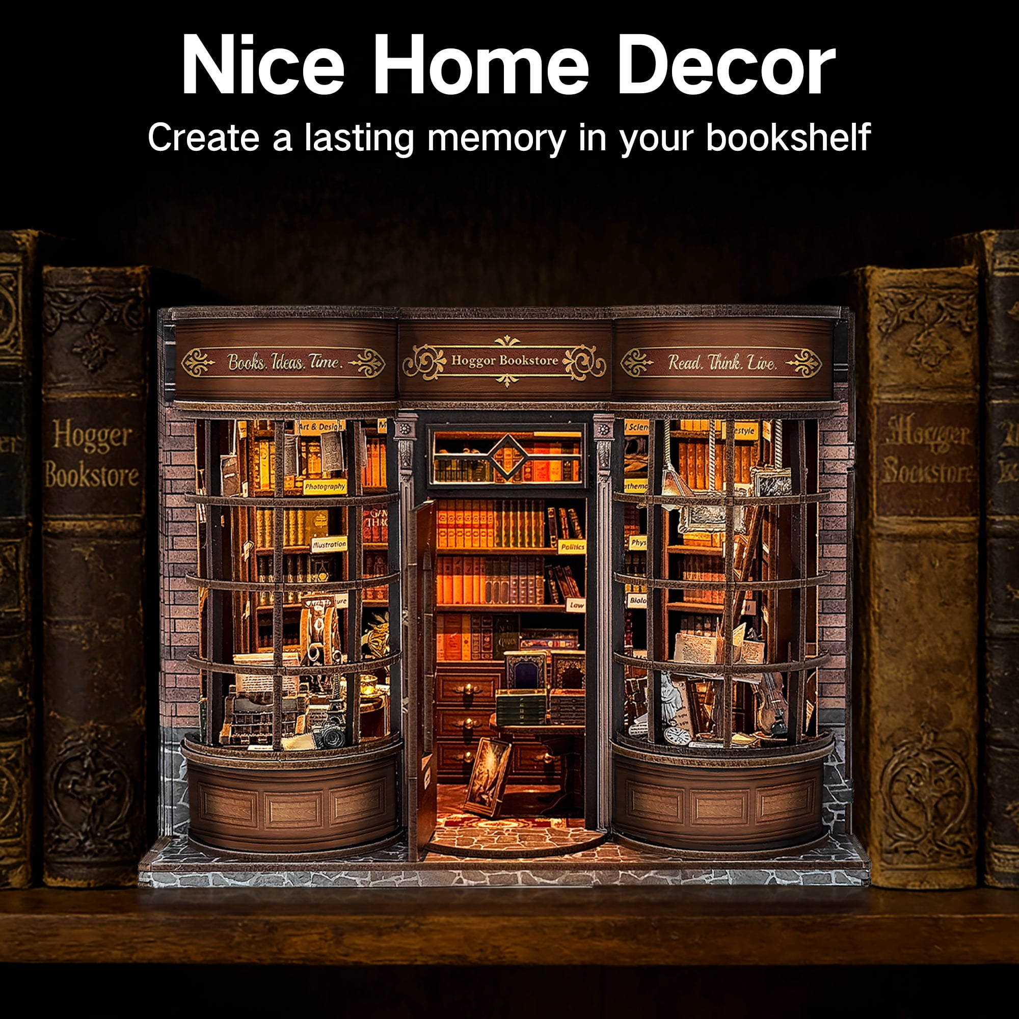 BELEEV Book Nook Kit,DIY 3D Wooden Puzzle Miniature Dollhouse with LED,Tiny House Craft Model for Adults,Bookshelf Decor Gift for Handicraft Enthusiast Birthday - Hoggor Bookstore