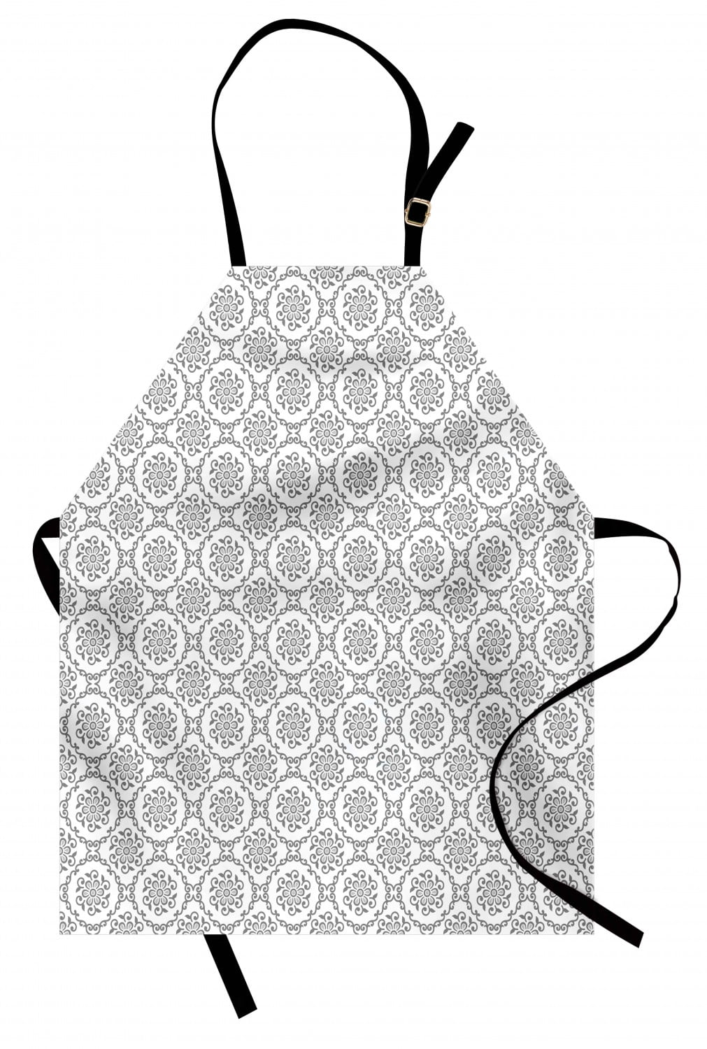 Floral Apron Classic Floral Design with Embroidery Theme Monochrome