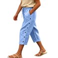thumbnail image 2 of Twczz Girls Cotton Linen Capris with Pockets- Elastic Waist Casual Quick Dry Straight Leg Kids Beach Pants Light Blue Size 13-14 Years, 2 of 7