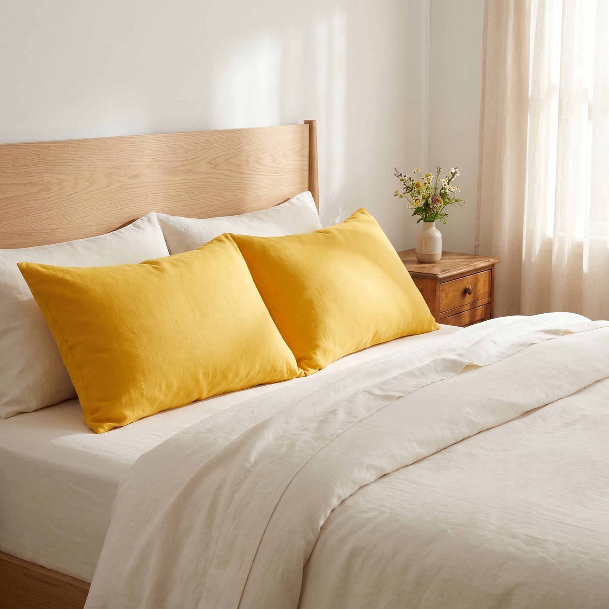 Unique Bargains 2 Pack Cotton Pillowcase Envelope Closure Bedding Yellow - Light Yellow