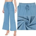 thumbnail image 5 of Wide Leg Pants for Women Ladies Fashion Loose Casual High Waist Palazzo Pants with Pockets,Small,Blue, 5 of 7