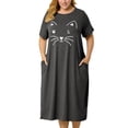 thumbnail image 1 of Women's Plus Size Nightgown Cat Print with Pocket Sleep Dress Sleepwear Dark Gray 2X, 1 of 6